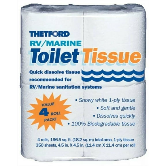 Thetford RV/ Marine Toilet STF9 Tissue - Toilet Paper for RV and Marine - 1-ply - 4 rolls - Thetford 20804
