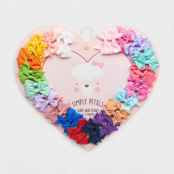 Simply Petals 40 Pack Heart Themed Hair Bow Set - Baby Bows for 0-12 Months, Colorful Clips for Infants, Girl, 40pcs