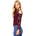 thumbnail image 2 of Ambiance Women's Juniors Long Sleeve Lacey Crop Top (Wine, Medium), 2 of 3