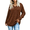 thumbnail image 2 of Women V Neck Long Sleeve Shirts Casual Fall Tops Light-Weight Tunic Sweaters Fashion Tops 2025 Brown XXL, 2 of 5