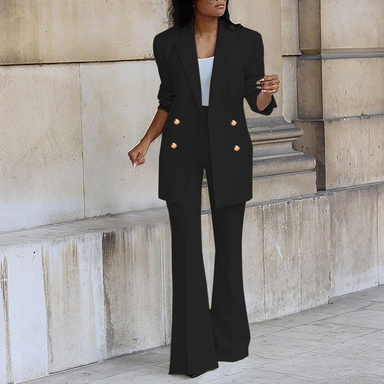 ibuvkizy Two Piece Sets for Women Clearance,Summer Casual Outfit Sets,Women Jogger Outfit Plus Size,Women's Long Sleeve Solid Suit Pants Casual Elegant Business Suit Sets,Womens Clothing