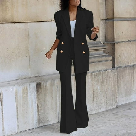 Xdegoge Suit Sets Women 2 Piece Outfits formal Matching Clothes Long Sleeve Lapel Collar Baggy Blazer Jacket High Waist Pleated Straight Leg Pants Business Casaul Pantsuits Set Fit Work Office