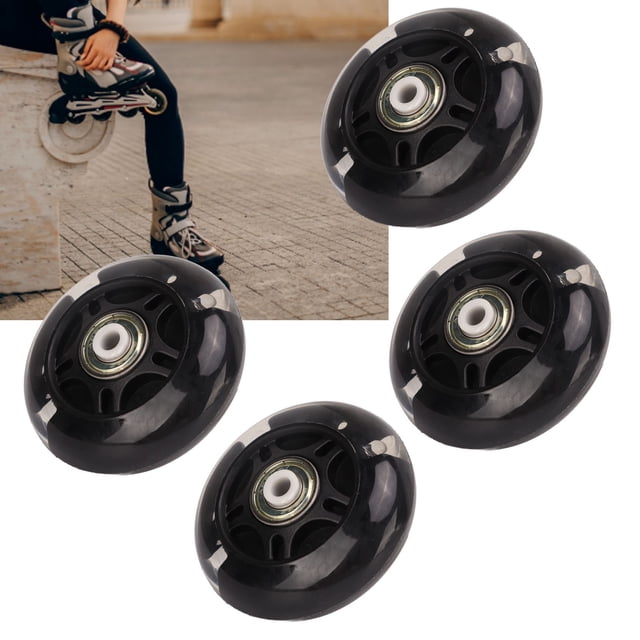 Skate Wheels, 4PCS Black Inline Skate Flash Wheel Multi Usage PU Rubber Steel Shock Absorption for Skating