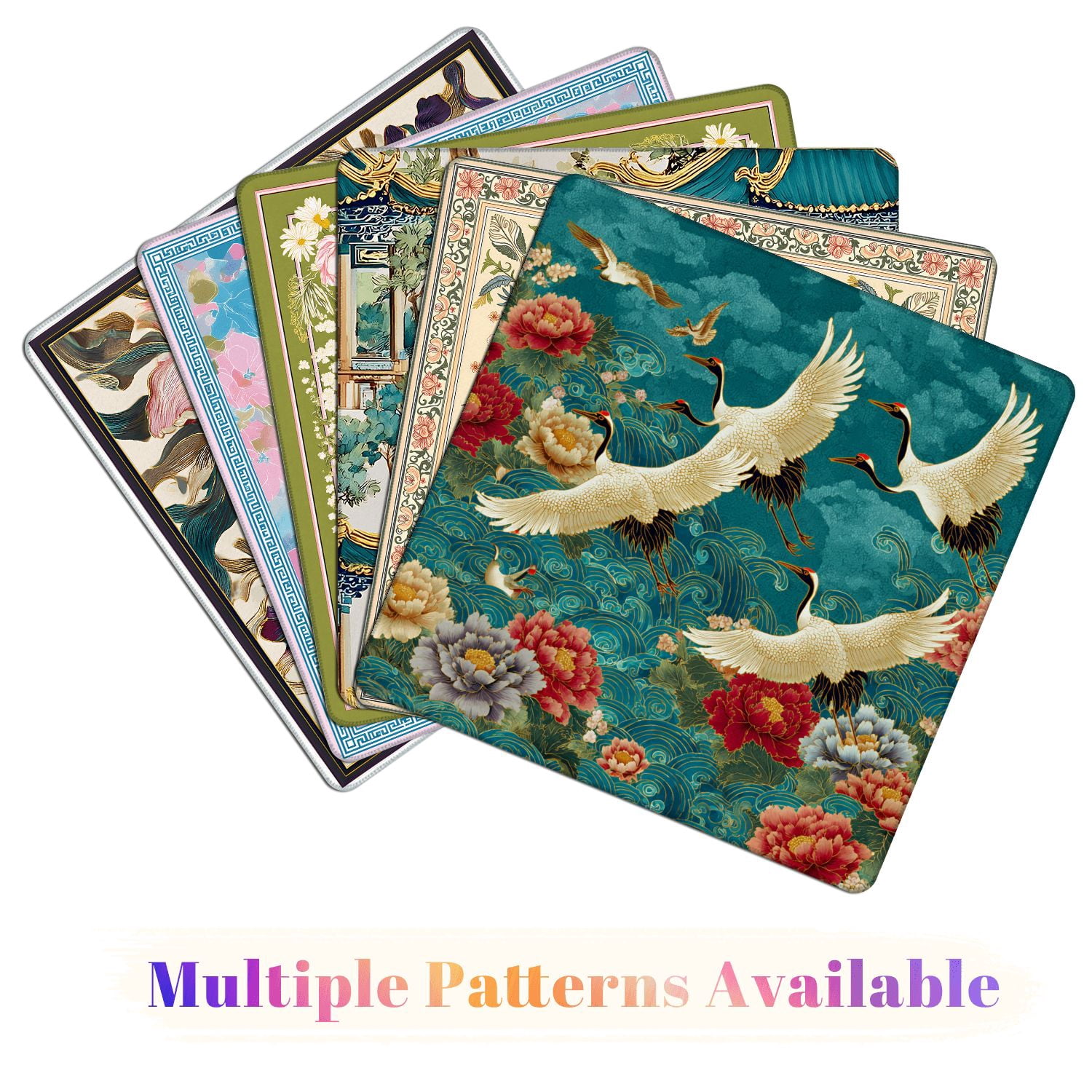 Mahjong Mat 31.5" x 31.5" Japanese seamless crane birds elements Asian Non-Slip Noise Reduction American Mahjong Tiles Table Cover for Dominoes Poker Card Board Games Gift