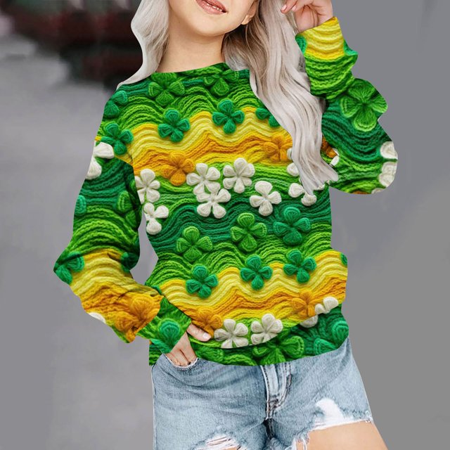 Mefallenssiah Sweat-Shirt Surdimensionné à Col Rond pour Filles Mode Enfants Manches Longues Pull 1-12 Ans
