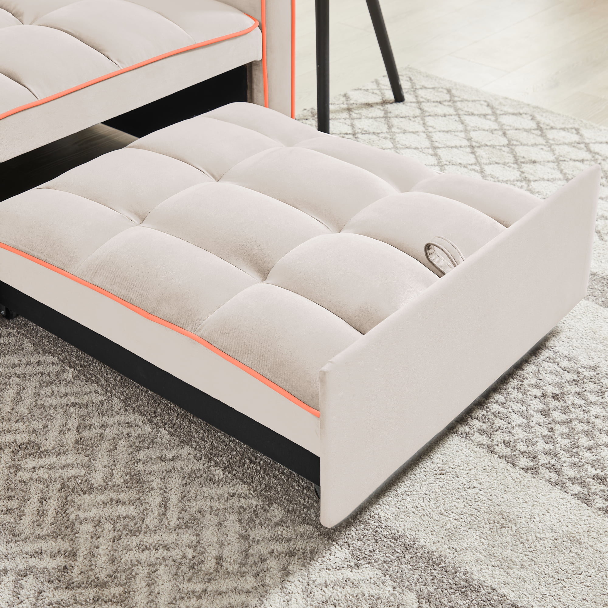 Jopath Convertible Sofa Chair Bed,3-in-1 Sleeper Sofa with Pull-Out Bed,Modern Velvet Single Sofa Chair with Reclining Backrest and Wide Armrest for Living Room Small Space,Beige