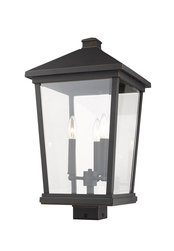 Z-Lite Beacon 3 Light 22" Glass Aluminum Outdoor Lamp Post Fixture in Bronze