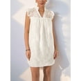 thumbnail image 3 of Women'S Casual Summer V Neck Dress with Short Loose Ruffle Sleeve Romper Dress White M, 3 of 7