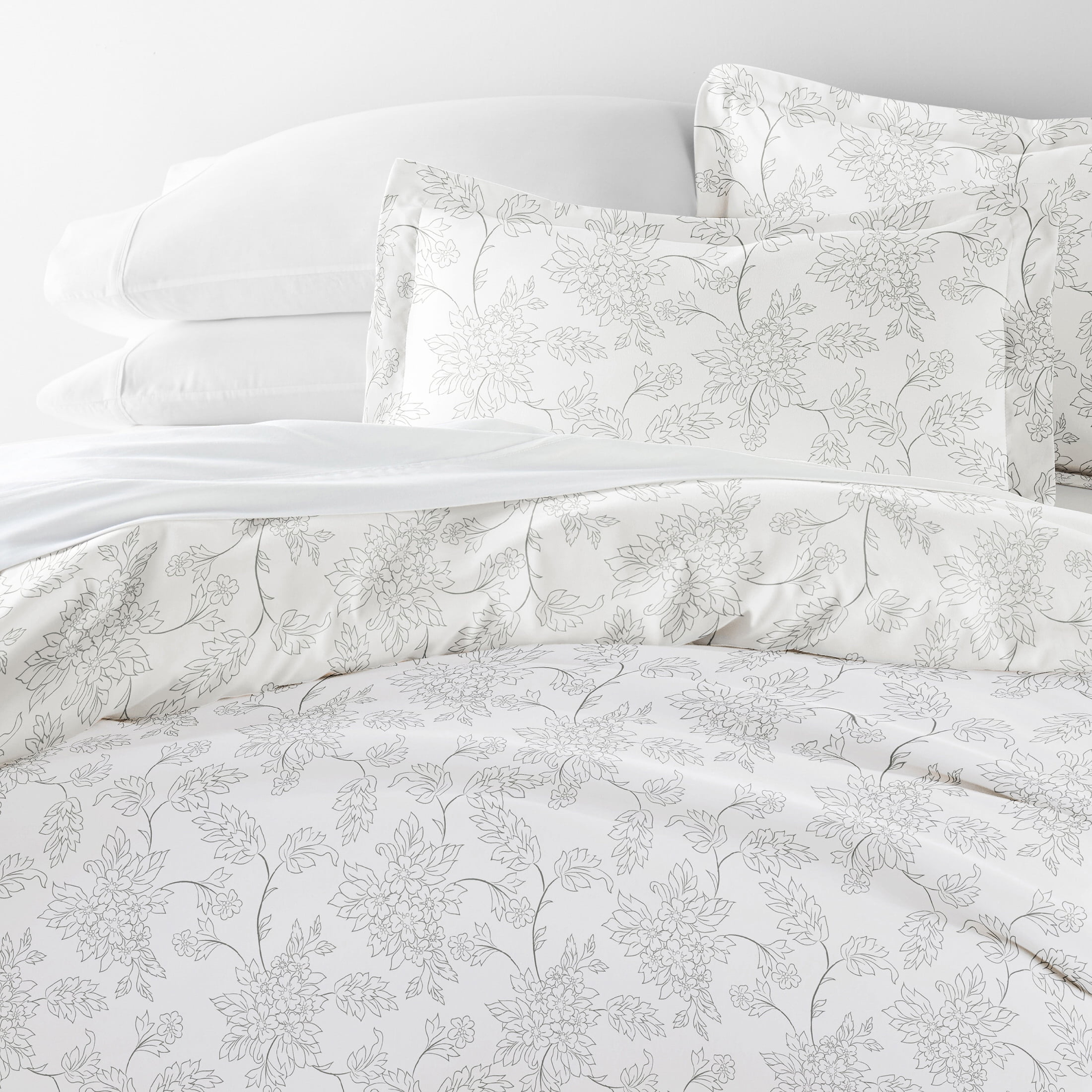Noble Linens Gray Vine Pattern 3-Piece Duvet Cover Set, King/Calking
