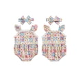 thumbnail image 3 of Newborn Girl Outfit, Flower Print Fly Sleeve Patchwork Romper with Hairband Summer Clothes, 3 of 9