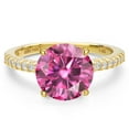 thumbnail image 3 of Gem Stone King 14K Yellow Gold Pink Moissanite and Lab Grown Diamond Engagement Ring for Women | 3.59 Cttw | Round 10MM | Gemstone Birthstone | Size 5, 3 of 6