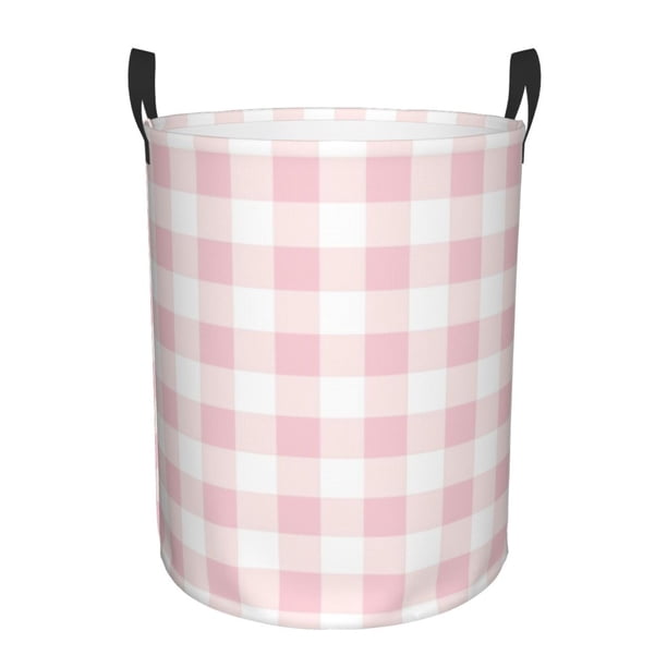 Balery Pink Checkboard Cesta de ropa redonda con asas, impermeable, independiente, para ropa, juguetes, dormitorio y familia-Small