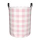 thumbnail image 1 of Balery Pink Checkboard Cesta de ropa redonda con asas, impermeable, independiente, para ropa, juguetes, dormitorio y familia-Small, 1 of 6