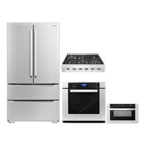 4 Piece Kitchen Package 36" Slide-In Gas Cooktop 30" Single Electric Wall Oven 24" Built-In Microwave Drawer & French Door Refrigerator