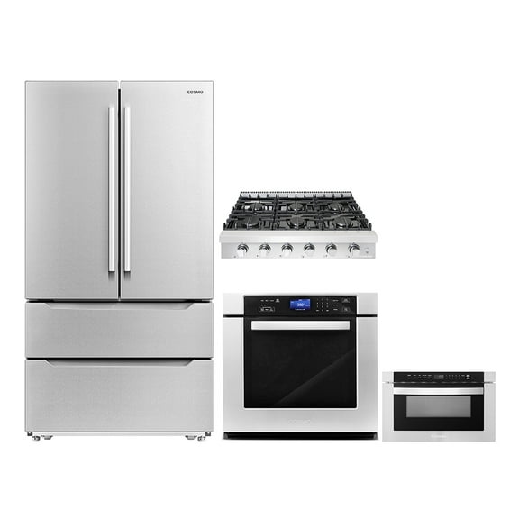 4 Piece Kitchen Package 36" Slide-In Gas Cooktop 30" Single Electric Wall Oven 24" Built-In Microwave Drawer & French Door Refrigerator
