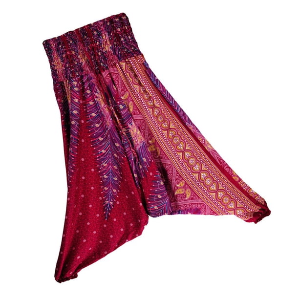 Pantalones harén para mujer, estampados de flores, suaves, transpirables, hechos de algodón, finos, Rojo