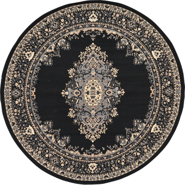 Unique Loom 3128747 8 feet 0 inches (8' 0" Round) Mashad Area Rug, Black/Beige