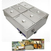 6-Pot Food Warmer Double Row Commercial Canteen Buffet Steam Heater Food Container