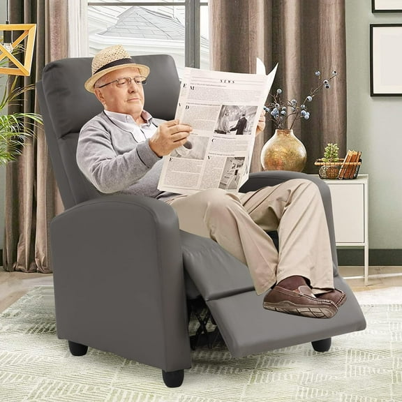 Recliner Chair Padded Seat Pu Leather Reclining Chairs for Living Room Adjustable Single Sofa with Footrest Home Theater Seating Modern Lazy Boy Recliner Sofa Reading Chair, Gray
