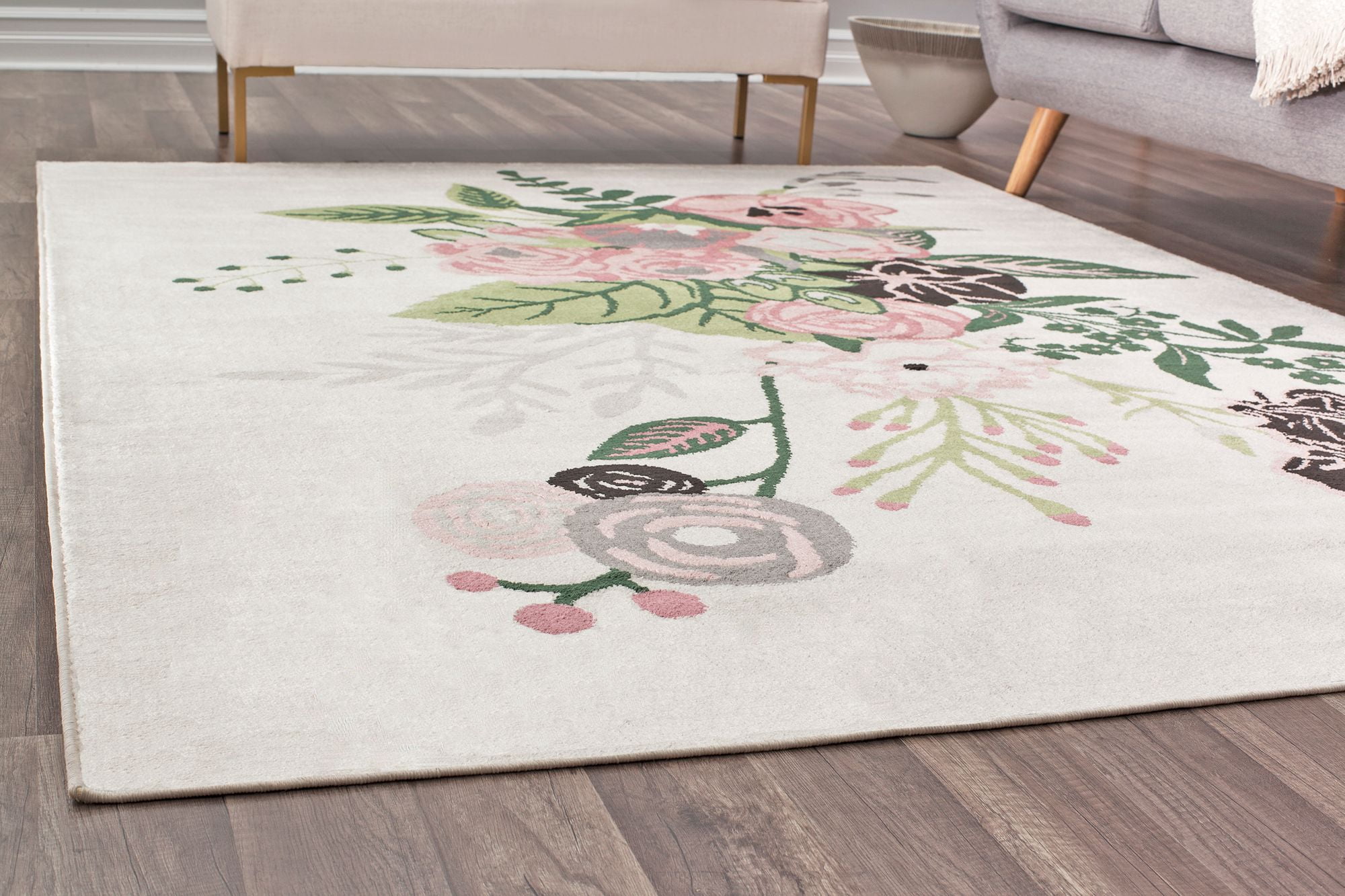 Rugs America Hanna VA25B Floral Charm Ivory Blush Floral Transitional Beige Area Rug, 2'x4'