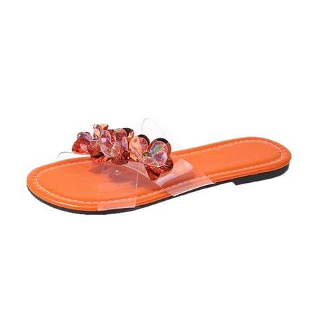 

Abcnature Women Sandals Clearance 2023! Women s Flat Sandals Extremely Comfy Slides Sandals Casual Slippers Fashion Rhinestone Flower Decoration Beach Flat Slippers Non-Slip