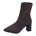 thumbnail image 6 of Women's Slip on Socks Dress Boots for Ladies Sexy Winter Fall Knit Pointed Toe Chunky High Heels Mid Calf Ankle Booties, 6 of 7