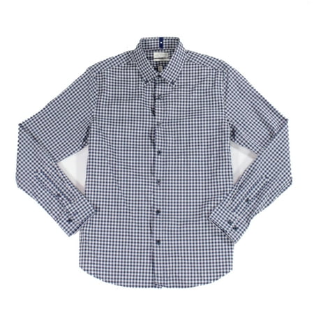 Lucky Brand Mens Dress Shirt Large 16-16 1/2 Gingham Slim Blue L