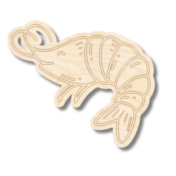 Unfinished Wood Etched Shrimp Shape 4" / 1/8"