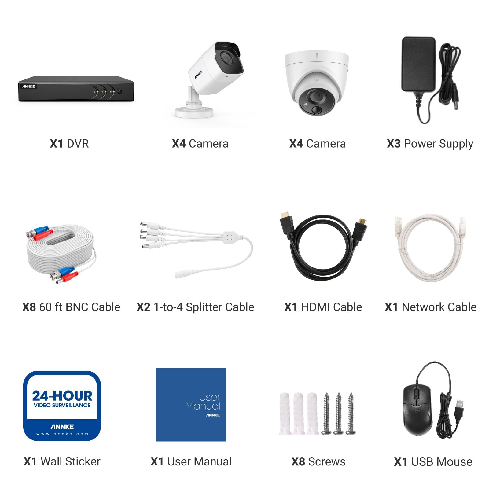 ANNKE 5MP Security Camera System 5mp Lite H.265+ DVR Surveillance with 8pcs IP67 Waterproof Outdoor Wired Security Kit White without HDD