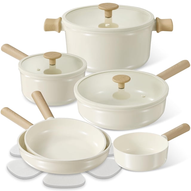 Juego de utensilios de cocina CAROTE Ceramic, 14 unidades, crema antiadherente no tóxica