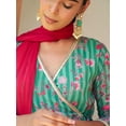 thumbnail image 5 of Janasya Women's Green Georgette Digital Floral Printed Angrakha Kurta with Palazzo and Dupatta, 5 of 6