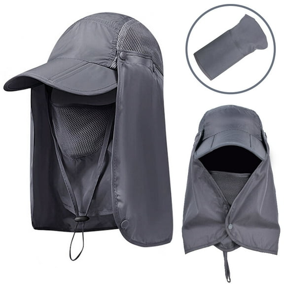 HOMEYA Foldable Sun Hat with Neck Cover,Outdoor UPF 50 Sun Protection Fishing Hat,Breathable Baseball Cap with Face Mask for Fishing Hiking,Dark Gray