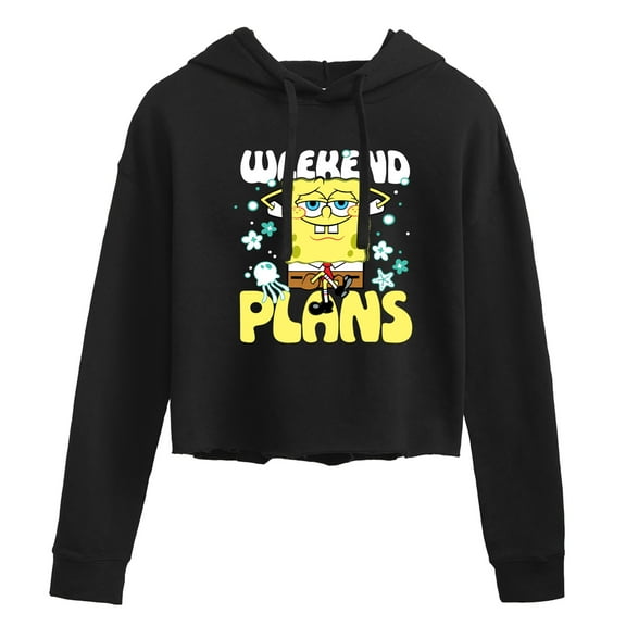 SpongeBob SquarePants - Weekend Plans - Juniors Cropped Pullover Hoodie