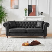 83 Luxury Chesterfield Leather Sofa, Mid Century Modern 3 Seater Couch w/Roll Armrest, Comfy Sleeper Cloud Couches SofaBed for Office, Apartment Living Room & Bedroom, Easy Assembly, Black