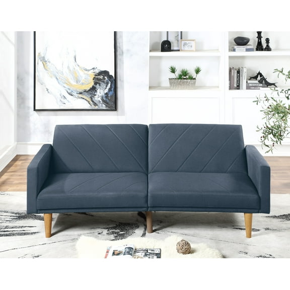 Ucloveria 80" Convertible Sofa Couch Navy Linen Like Fabric Cushion Wooden Legs Living Room