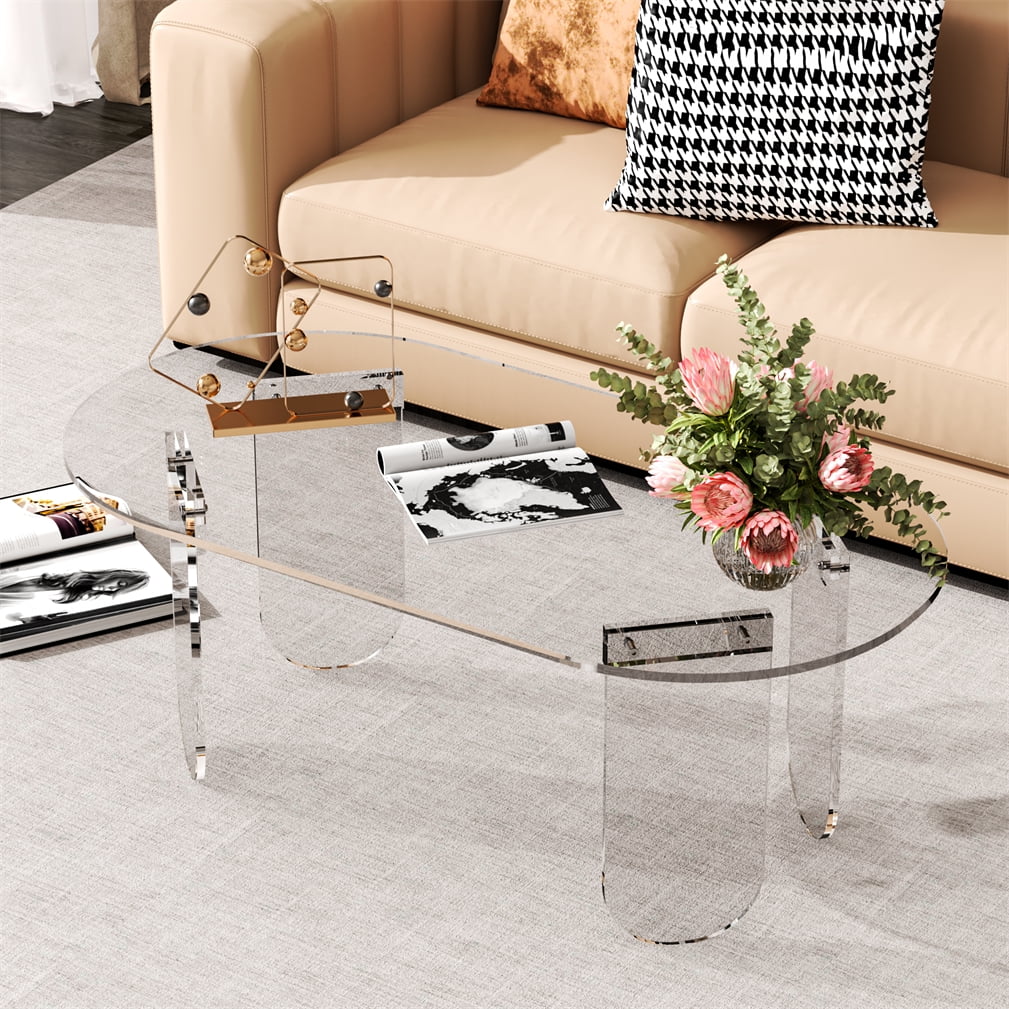 Wisfor Premium Clear Acrylic Coffee Table Sofa End Side Table Living Room Storage Decorative, Transparent, 37.40x19.69x13.78 inch