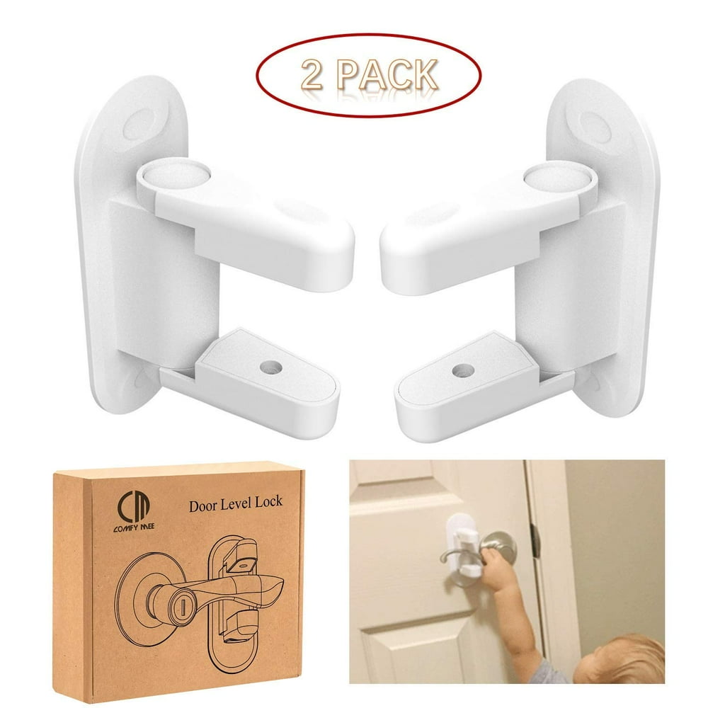 Amerteer 2 Pack Door Lever Lock Child Proof Door Handle Lock No Drill