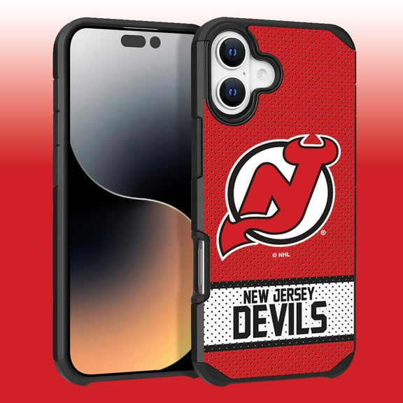 Apple iPhone 16 Plus (6.7) - NHL Licensed New Jersey Devils Mets Team Logo on Jersey Textured Dual Layer Case