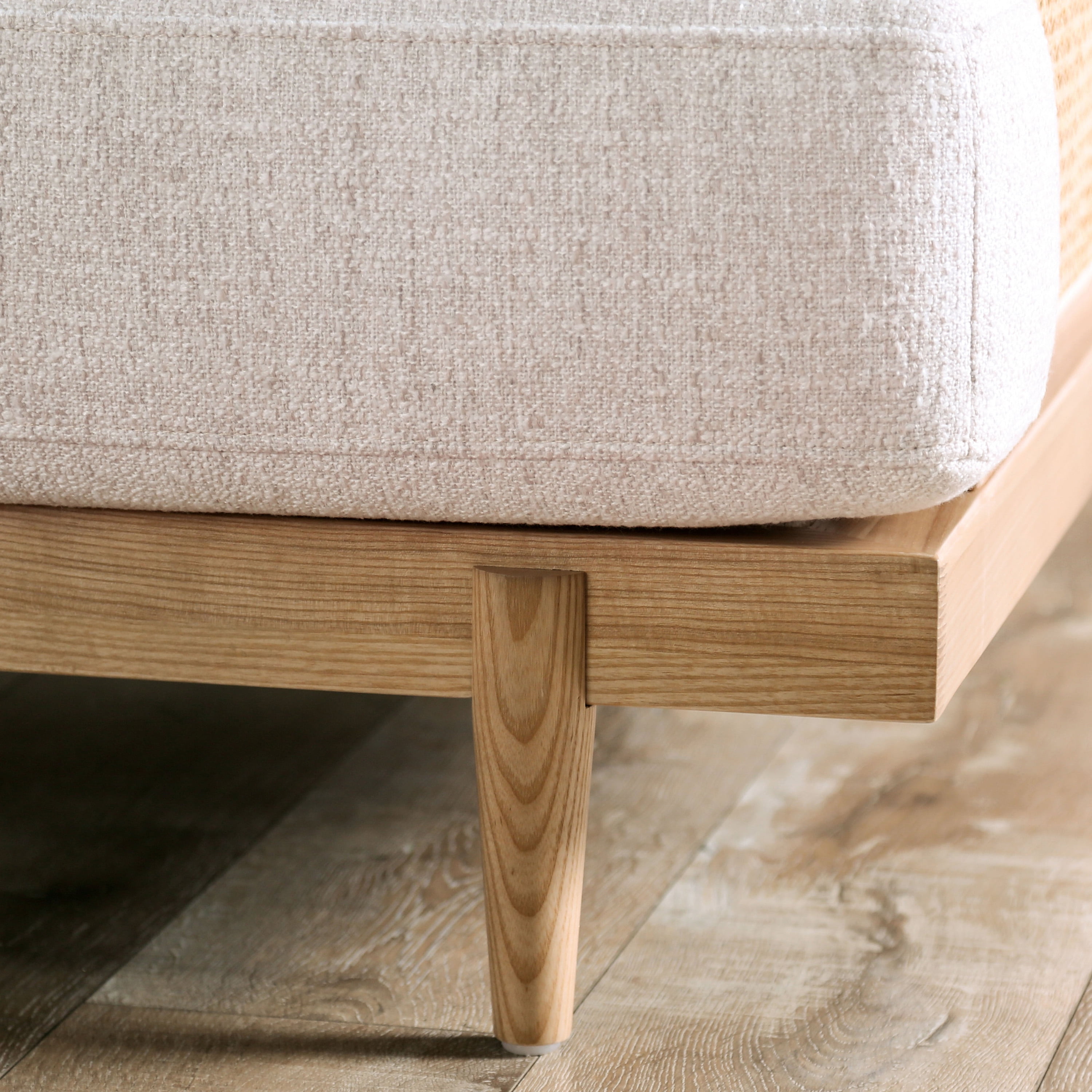 Furniture of America Indingham Beige Fabric Cushioned and Wood Light Oak Sofa