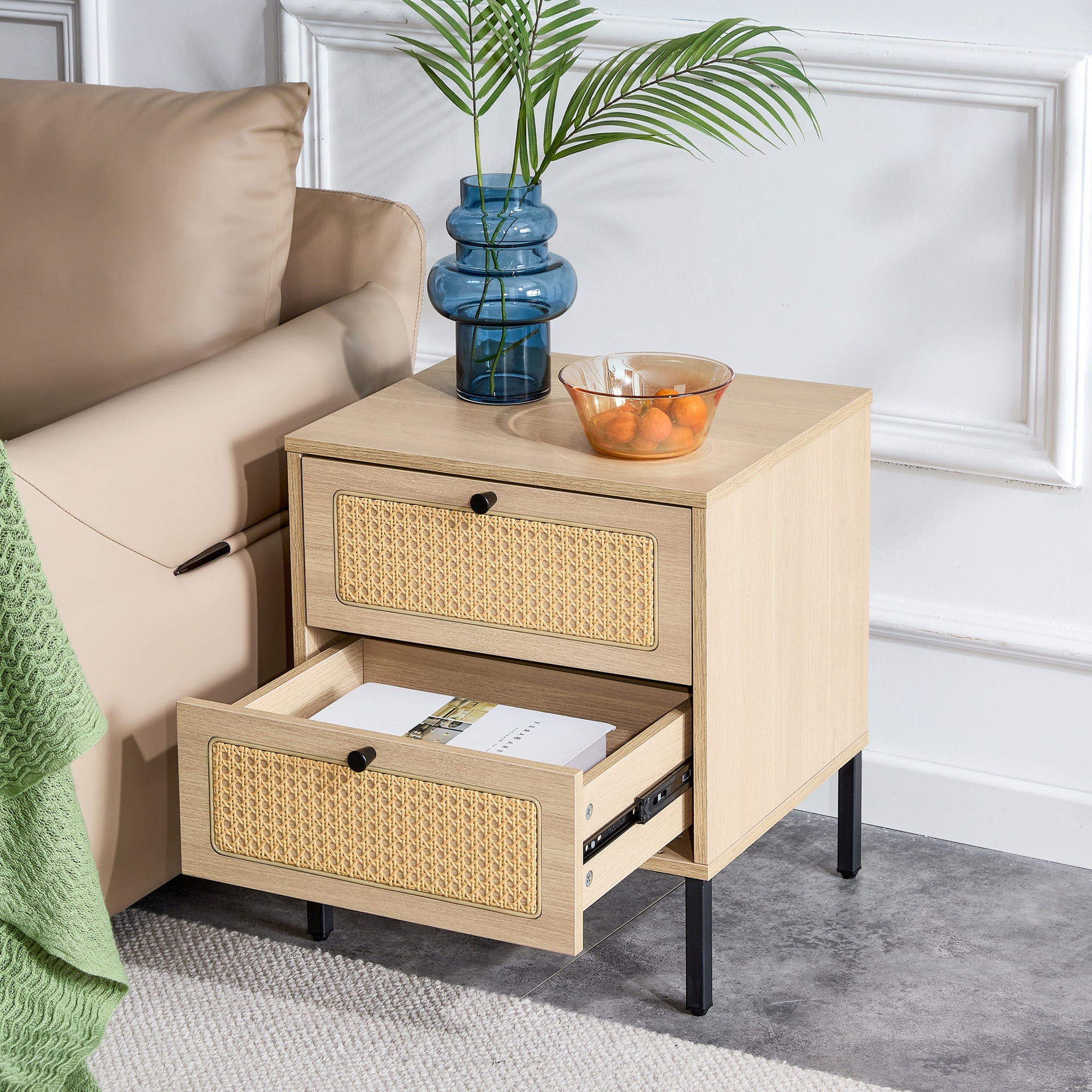 Dropship Modern Simple Storage Cabinet MDF Board Bedside Cabinet Japanese  Rattan Bedside Cabinet Small Household Furniture Bedside Table.Applicable  To Dressing Table In Bedroom, Porch, Living Room.2 Drawers to Sell Online  at a