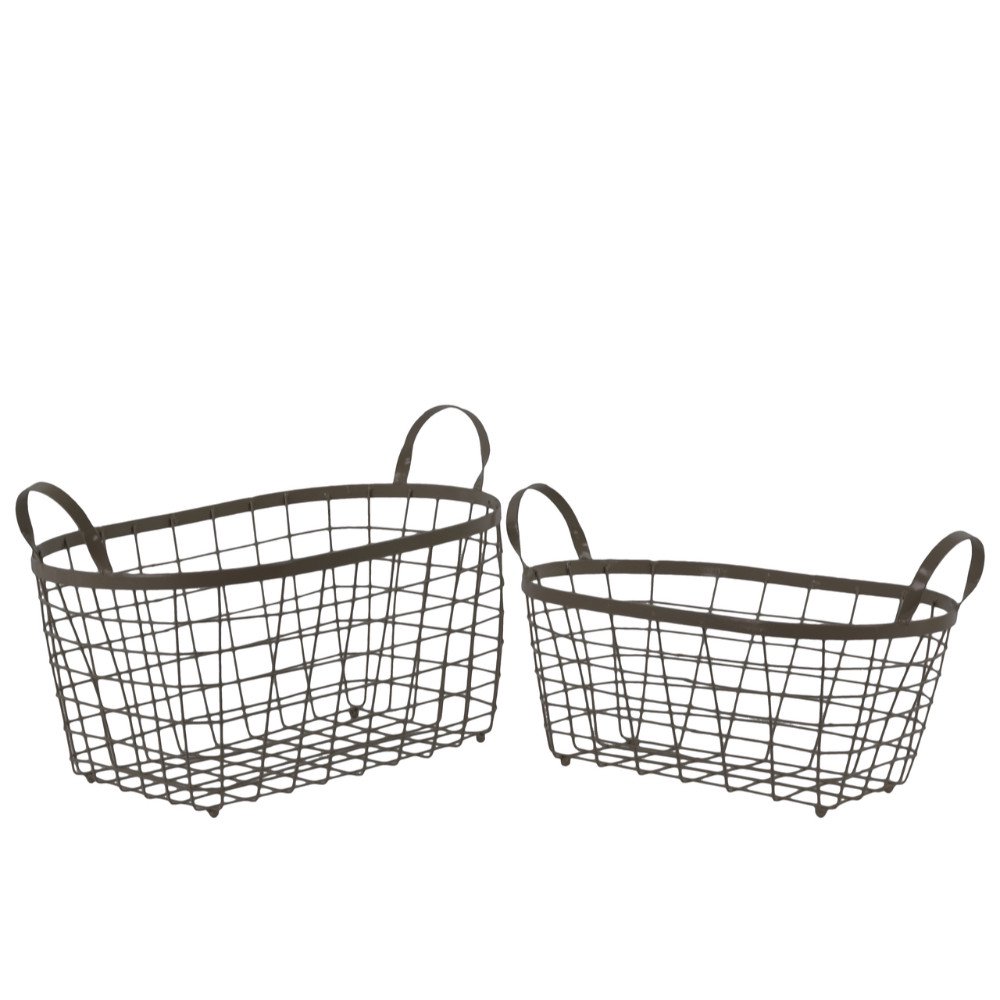 Rectangular Wire Basket with Handles and Mesh Body Set of Two Black