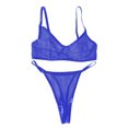 thumbnail image 3 of Thin Mesh Bra And Brief Lace See Through Control Push Up Full Cup Supportive Underwear Set, XL, Blue, 3 of 3