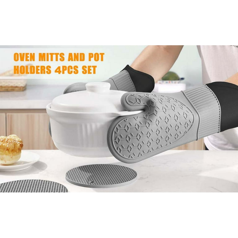Silicone Oven Mitts, 4pcs Silicone Kitchen Pot Holders, Silicone