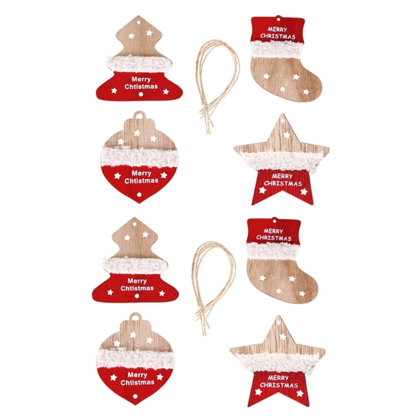 Juego de 8 adornos de madera de Navidad, adornos de madera de estrella de granja, decoraciones de árbol de Navidad de madera con cuerda de arpillera, adornos colgantes decorativos para