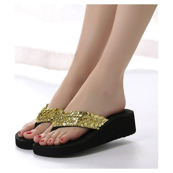 MPWEGNP Sandals Women Women'S Summer Sequins Anti-Slip Slipper Indoor & Outdoor Flip-Flops Flip Flops (Gold 6)