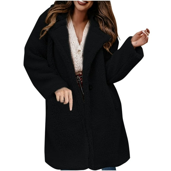 Women's Winter Coat One Breasted Sherpa Fleece Peacoat Fuzzy Plush Teddy Coat for Women