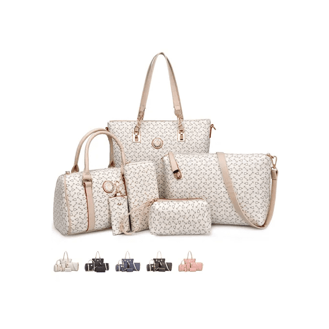 Set 6 Bolsas Mujer Cartera Estampada Moda Dama Cosmetiquera Xtellar blanco