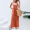thumbnail image 5 of OSOLU Women Casual Pocket Romper Strap Solid Color Playsuit Button Long Jumpsuit Leisure Women Tops Dressy Casual, 5 of 7