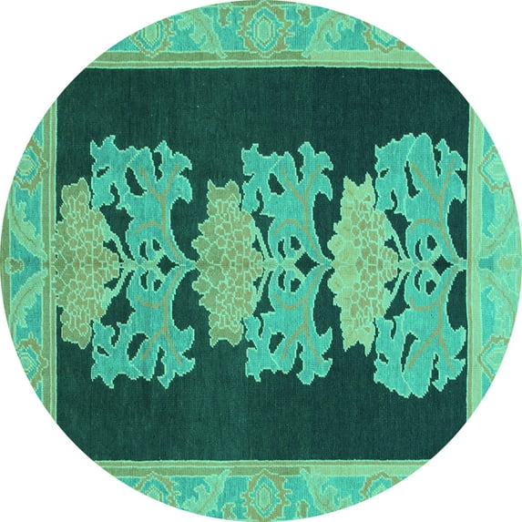 Ahgly Company Indoor Round Abstract Turquoise Blue Modern Area Rugs, 3' Round