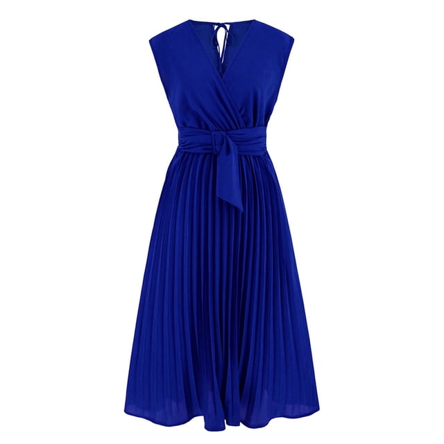 B91xZ Robes pour Femmes 2024 Élégantes Sans Manches Décontractées Mini Robe Sans Manches Col en V Nœud devant Robes D'Été Fluides, D L